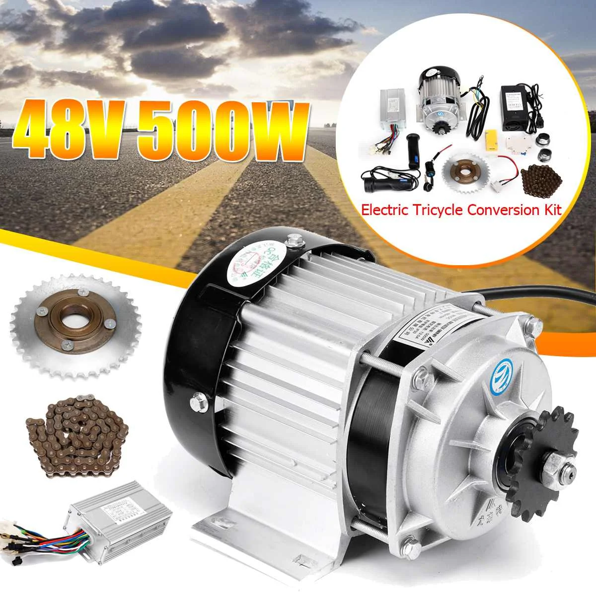 

Electric Motor 48V 500W DC Electric Trike Conversion Kit Motor Conversion Kit For Tricycle E-Bike Motor Controller