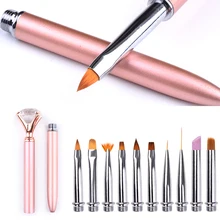 10in1 Tırnak Sanat Taklidi Boyama Fırça Seti Astar Çiçek 3D Degrade Süsleyen Manikür Akrilik cetvel kalemi Değiştirilebilir Ayrılabilir(China)