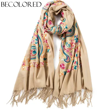 

Embroidered Scarf Paisley Cashmere Shawl Brushed Ponchos Pashmina Wrap Cape Oversized Hijab Head Scarves Luxury 66x200cm 350g