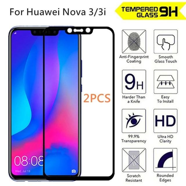 2 шт. полное клеевое закаленное стекло для Huawei Nova 3 Полное покрытие 9H