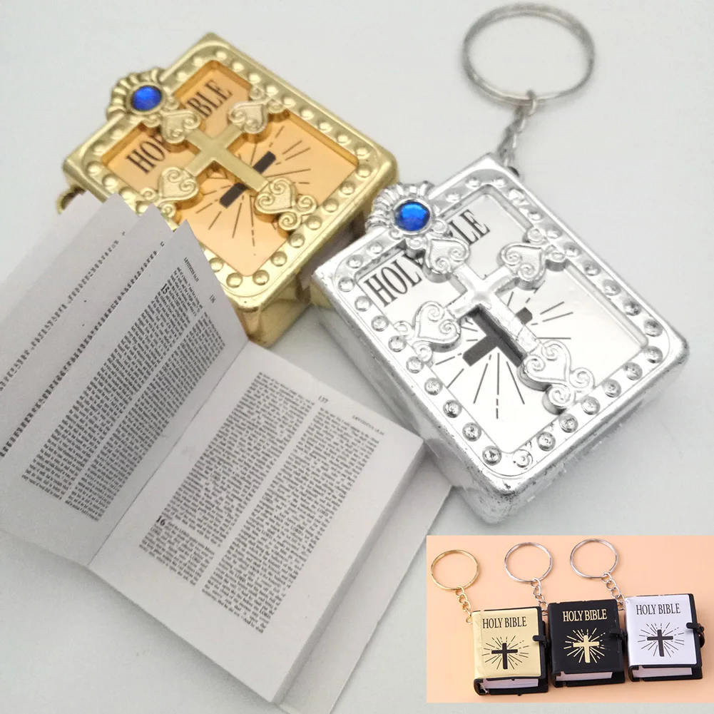 Cute Mini English HOLY BIBLE Keychains Religious Christian Jesus Cross