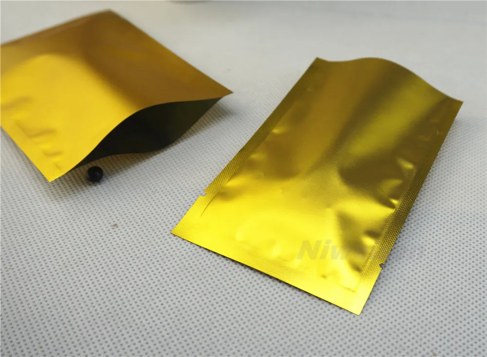 

12x18cm ping pocket,100pcs Golden Matte Aluminum Bags heat sealable,Dumb gold plating mylar foil Flat plastic pouch Top Open bag