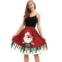Элегантное винтажное Ретро свежий плиссированные печатных цифровой короткая юбка Рождество Санта оленей снег снеговик