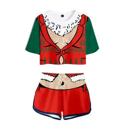 LUCKYFRIDAYF 2018 3D Поп летние мягкие шорты и футболки Cos Санта Клаус для женщин комплект из двух предметов крутой принт укороченный топ одежда