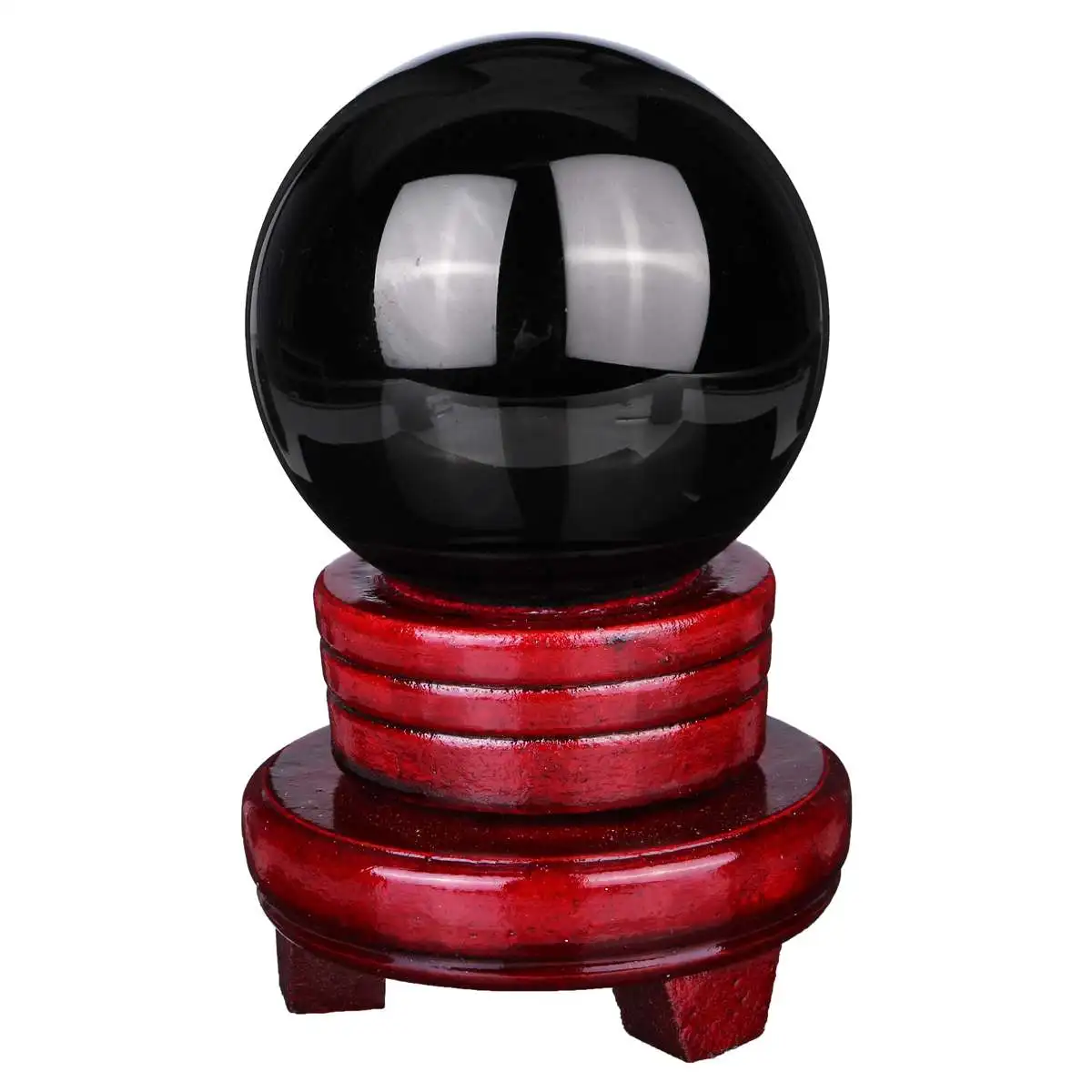 

80mm Natural Black Obsidian Sphere Crystal Ball Healing Stone With Stand Home Office Crafts Ornaments Holiday Gifts With Holder