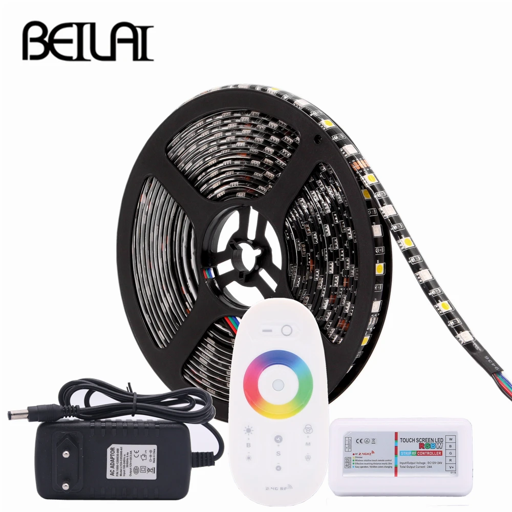 DC12V RGB Светодиодная лента водонепроницаемая черная печатная плата 5050 RGBW RGBWW светодиодный светильник Гибкая неоновая лента 60 светодиодный/м+ 2,4 г контроллер+ Мощность