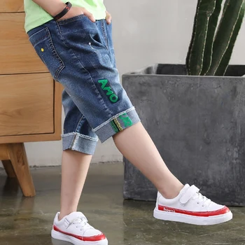 Teenager Kids Boys Denim Shorts 4Y-16Y Summer Letter Printed Children Boys Casual Pants Soft Cotton Jeans Short Straight Pants 4