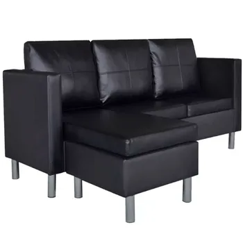 

vidaXL Sectional 3 Seater Sofa Synthetic Leather Sofa Black 241979 Sofa for Living Room Office
