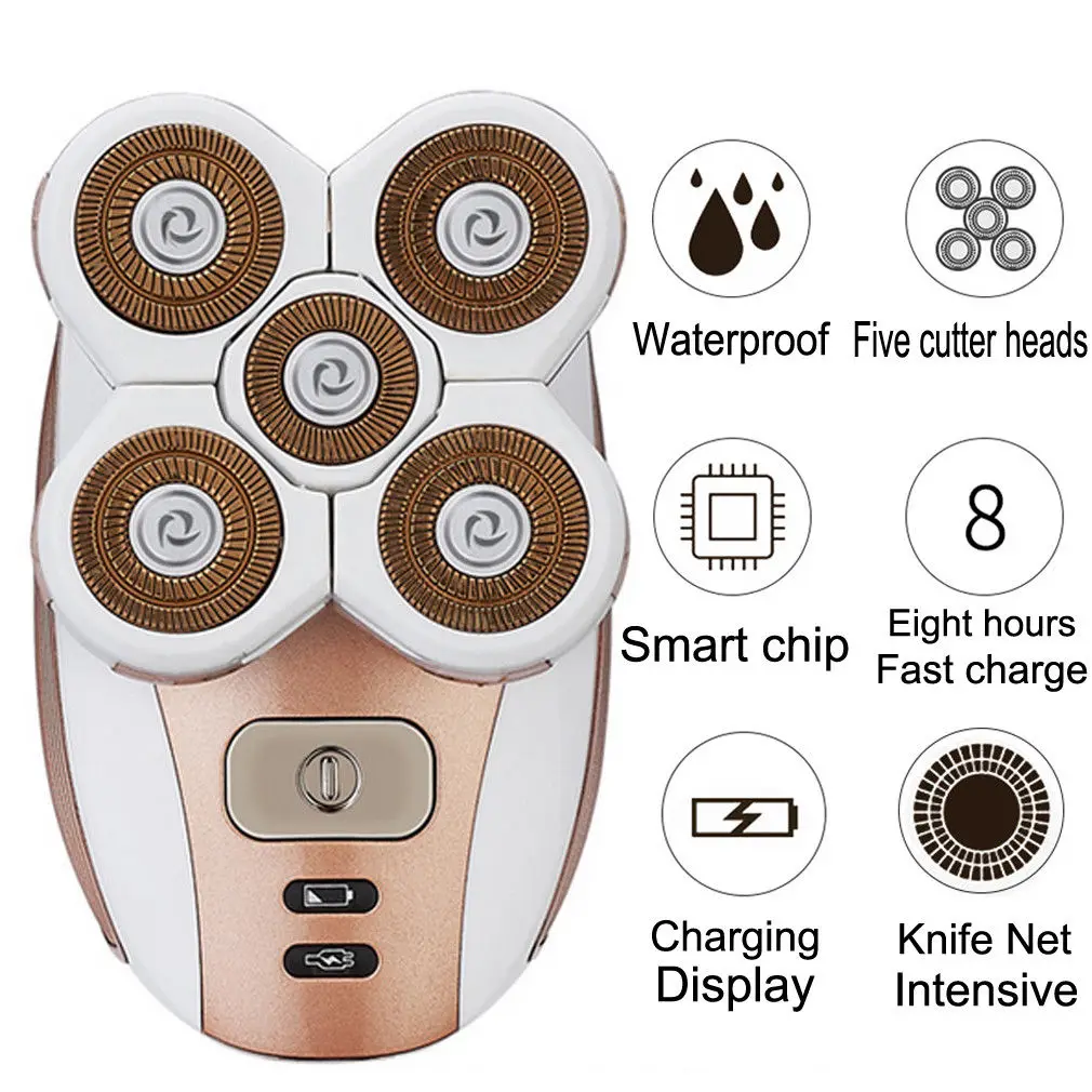

5 Heads Rechargeable Skull Head Shaver Women Denuding Machine Men's Razor Cordless Hair Clipper Trimmer Bathroom Products