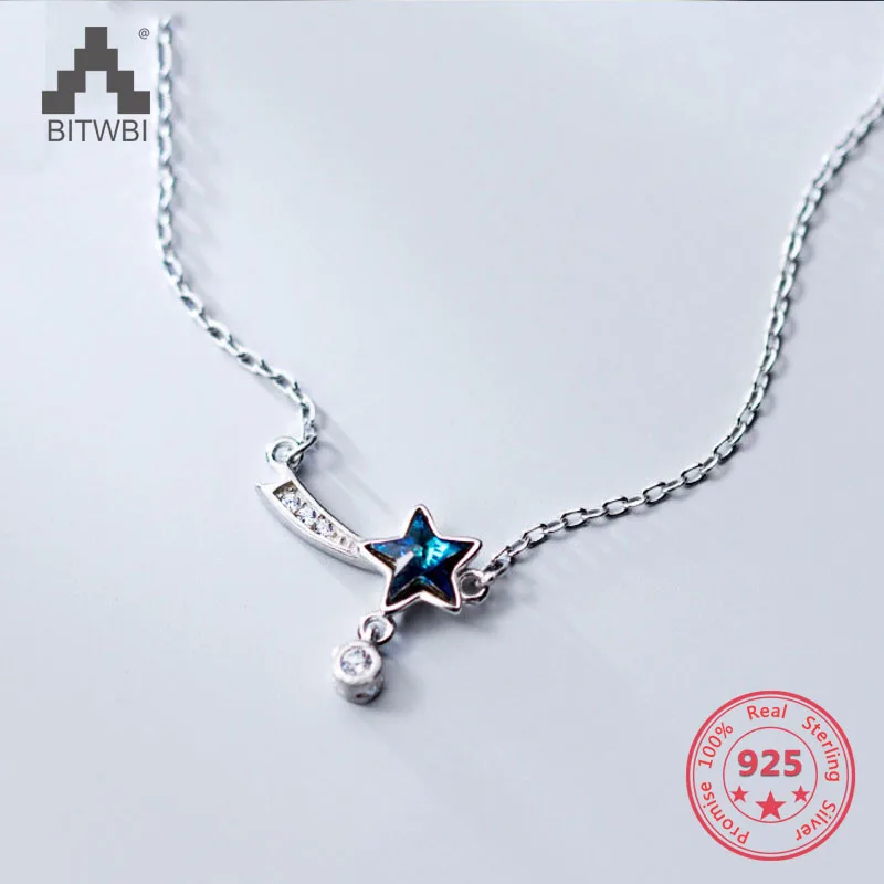 

Hot Style S925 Sterling Silver Mix Personality Fashion Crycytal Moon Blue Zircon Start Pendants Adjustable Necklace