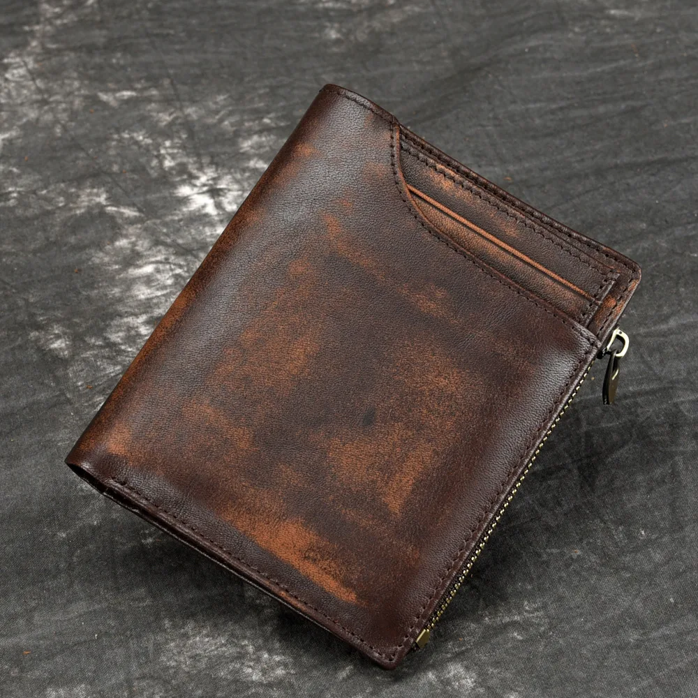 

100% Genuine Leather Wallet Men Crazy Horse Wallets Coin Purse Short Male Money Bag Quality Designer Mini Wallet Small Purse