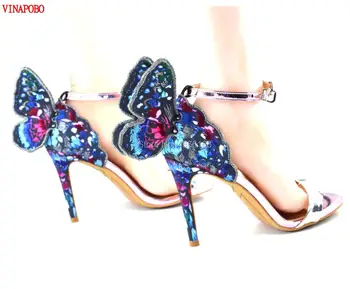 

Vinapobo Women Sandals Butterfly Wing Embroidery Sandals High Heel Bridal Shoes Woman Pumps Stiletto Wedding Party Dress shoes