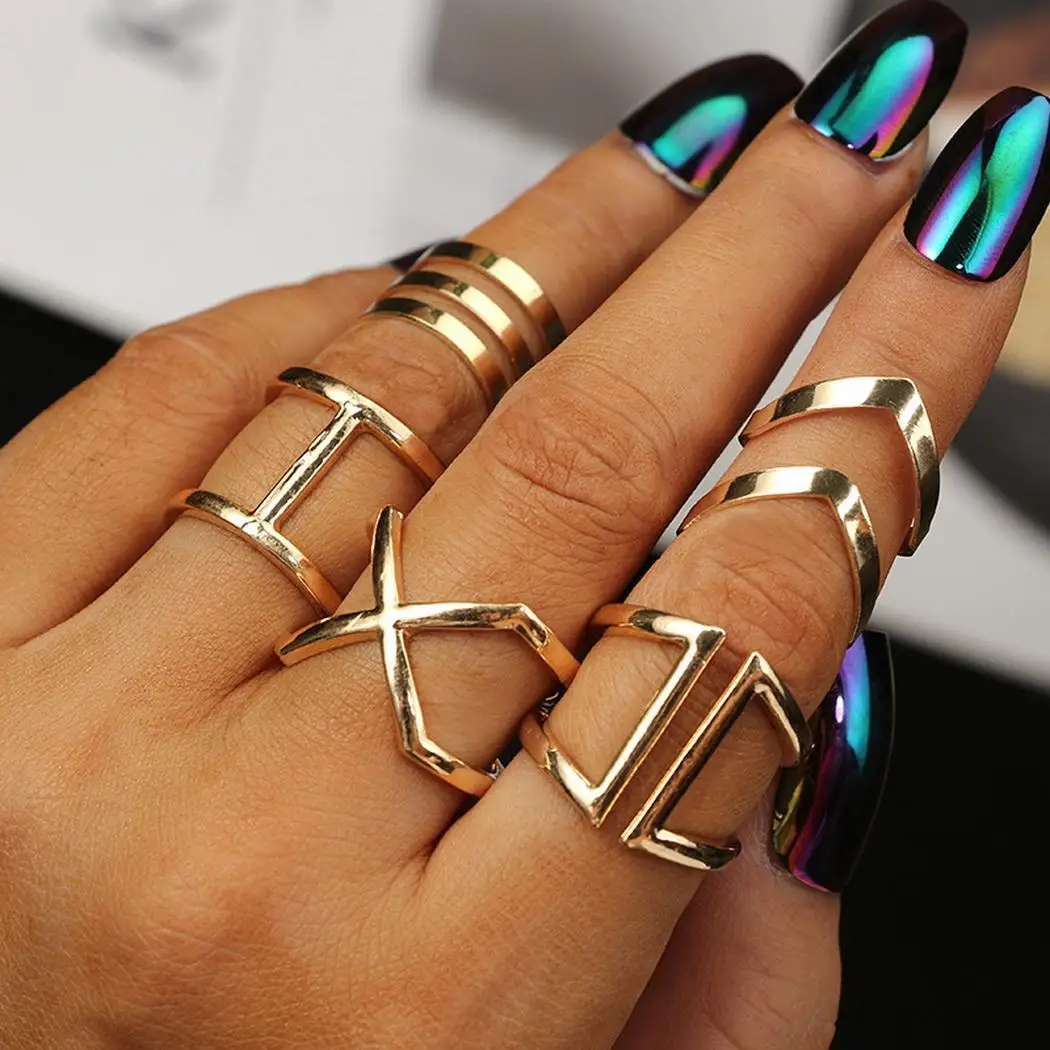 

5 1 6 5Pcs 0 0 Rings Style Fashion Geometry 4 Rings 1 7inch 2cm 1 8cm Knuckle Set Casual 0 Women 1 8inch 0 Bohemian