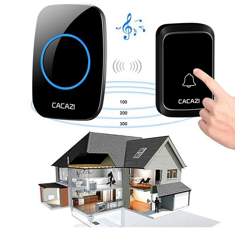 

Cacazi Wireless Waterproof Doorbell Led Light Battery Button 58 Chime Home Cordless Calling Bell 300M Remote Control