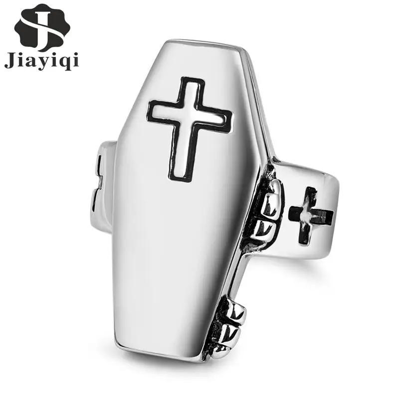 

Jiayiqi Europe Gothic Cross Ring Men Punk Stainless Steel Religious Ring