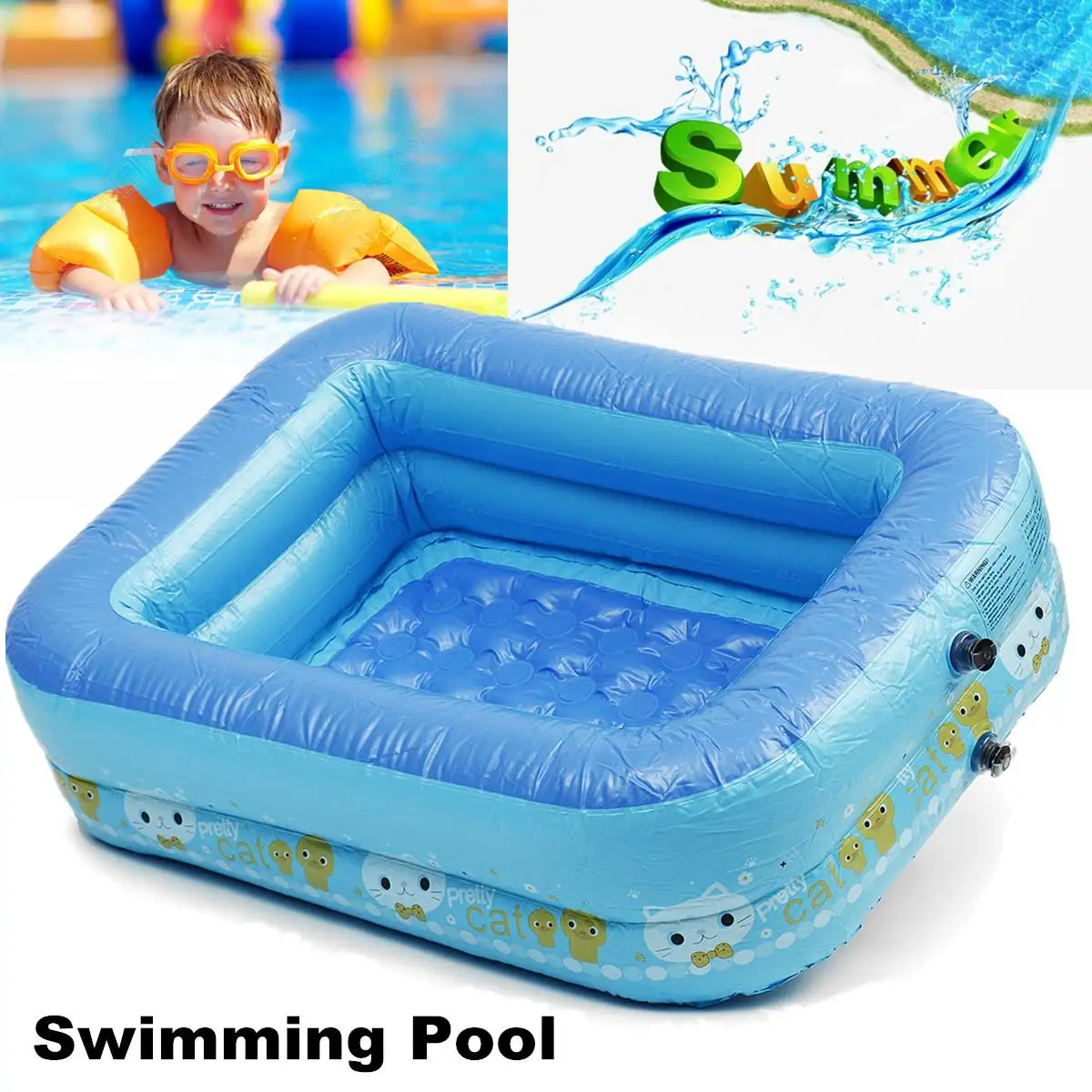 

Kids Inflatable Swimming Pool Eco-friendly PVC Toughness 2 Layered Convenient Portable Pool Blue Heathy Odorless for Baby Fun