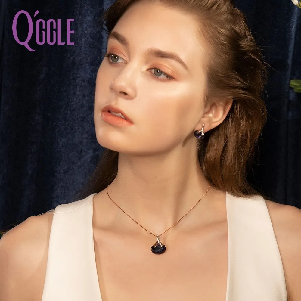 Qggle Роскошные фиолетовые серьги капли со стразами набор для женщин вечерние