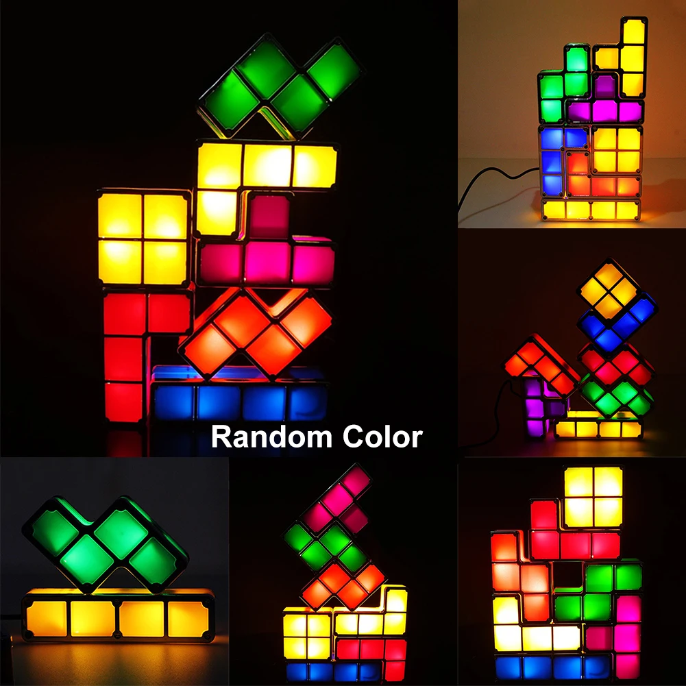 

Night Decorative Blocks Toy Constructible Desk Lamp Kids Gift Stackable For Tetris Puzzle Romantic Atmosphere DIY Random Color
