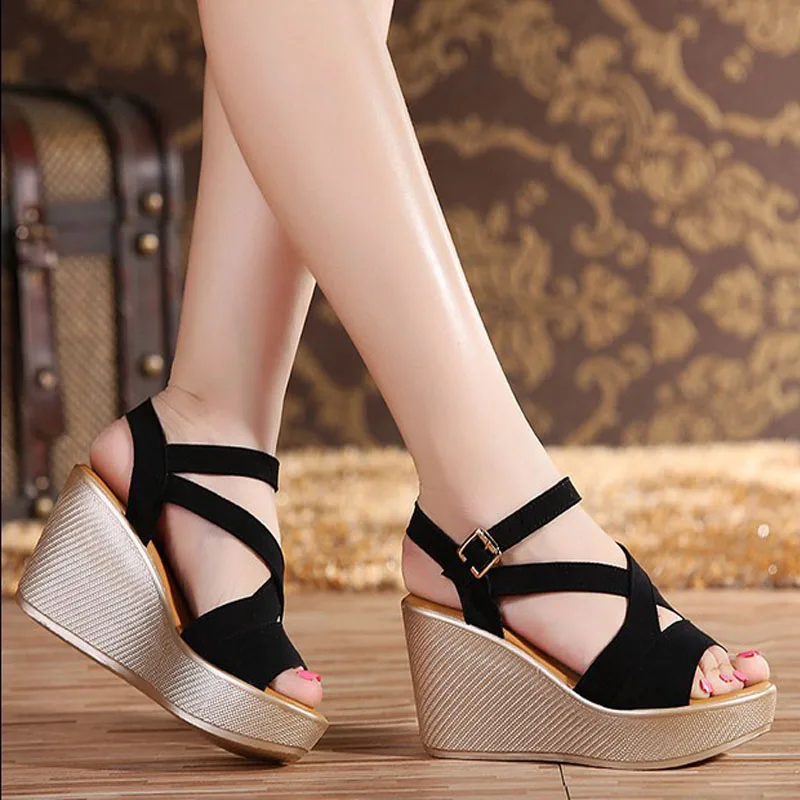 SWYIVY Wedge Sandals Shoes Women Platform Sandals Summer Shoes Casual Female 2019 Cross Strape Bohemian Chunky Sandal For Woman