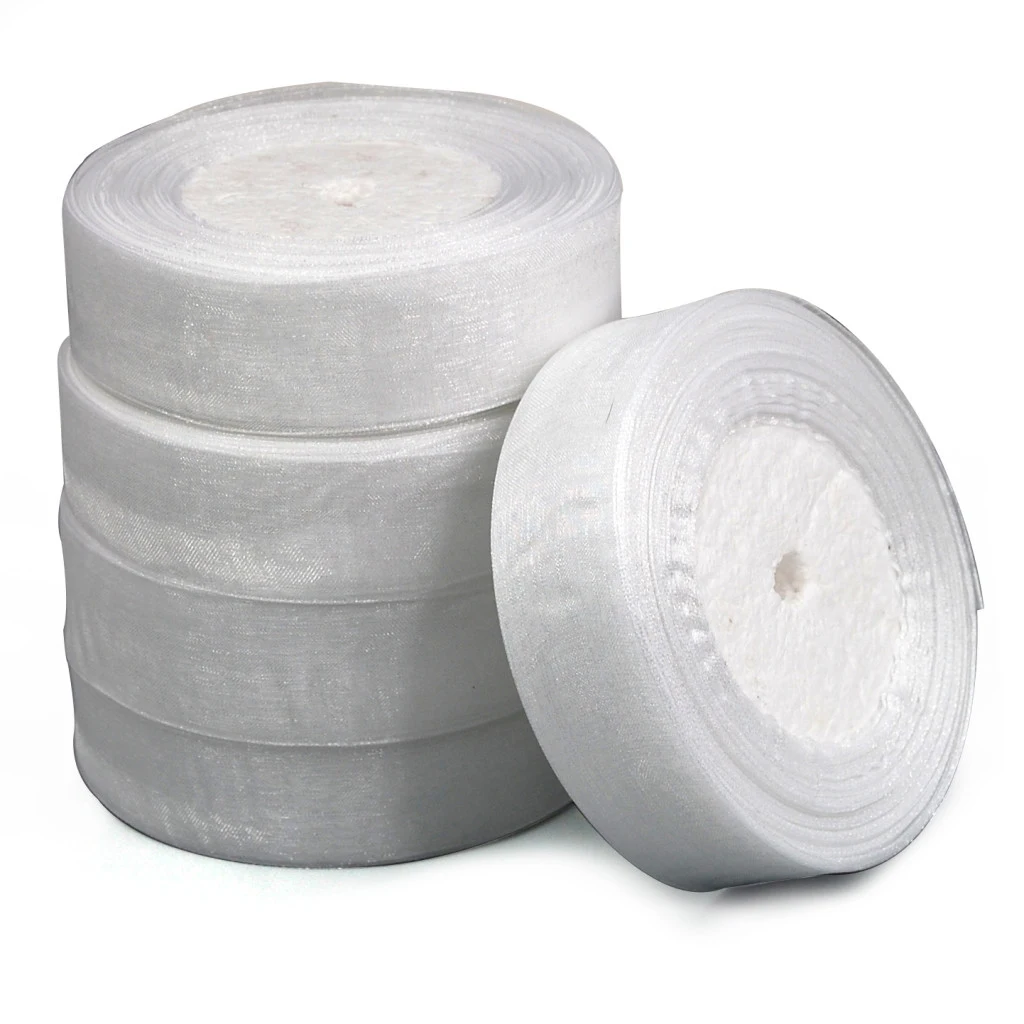 

25mm Woven Edge Organza Ribbon 50 Yards / 6 Colors Wedding Supplies DIY - White