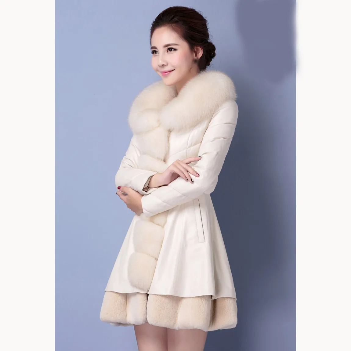 

Autumn Winter Coat Women Plus Size Faux Leather Jacket Slim Padded Fur Leather Coat Faux Fox Fur Collar PU Jackets