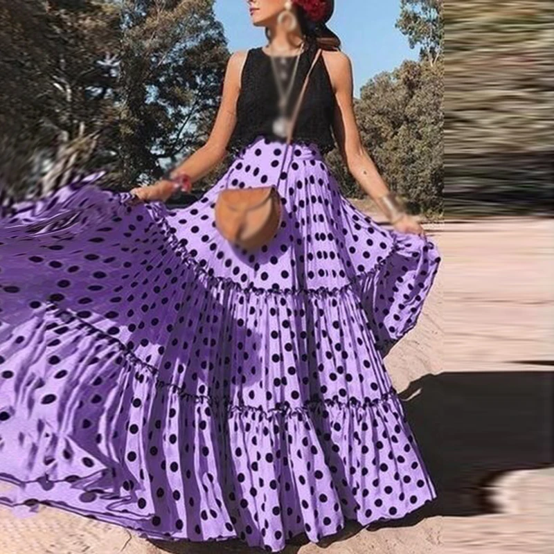 Женская юбка в горошек, с принтом, богемная, высокая талия, Пляжная, богемная, для отдыха, Свинг, для отдыха, элегантная, ретро, винтажная, макси юбка