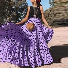 Женская юбка в горошек, с принтом, богемная, высокая талия, Пляжная, богемная, для отдыха, Свинг, для отдыха, элегантная, ретро, винтажная, макси юбка