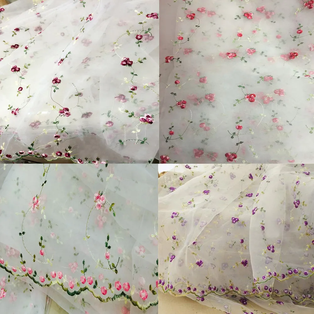 

DIY 1 Yard Lace Fabric White Organza Flowers Embroidery Wedding Bridal 51" Width