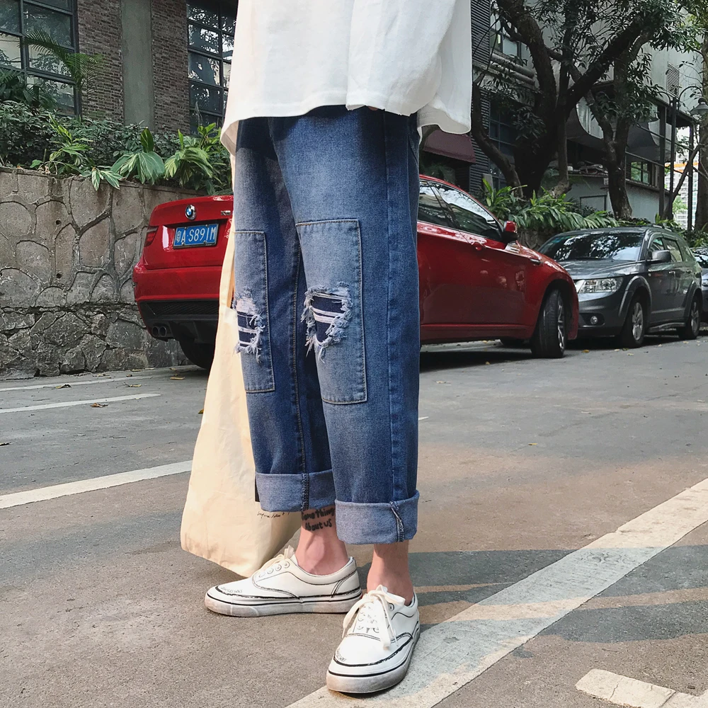 New Arrivals Men's Patch Decorate Baggy Homme Jeans men Fashion Trend Blue Color Casual Pants Loose High-quality Trousers New Arrivals Men's Patch Decorate Baggy Homme Jeans men Fashion Trend Blue Color Casual Pants Loose High-quality Trousers