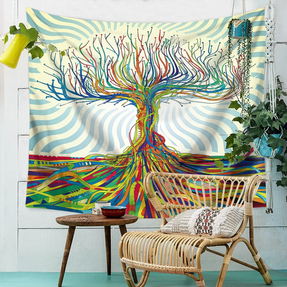 

Tree Of Lift Colorful Trippy Hippie Watercolor Colorful Boho Tapestry Wall Hanging Cloth Tapestries Bedroom Room Decor Art