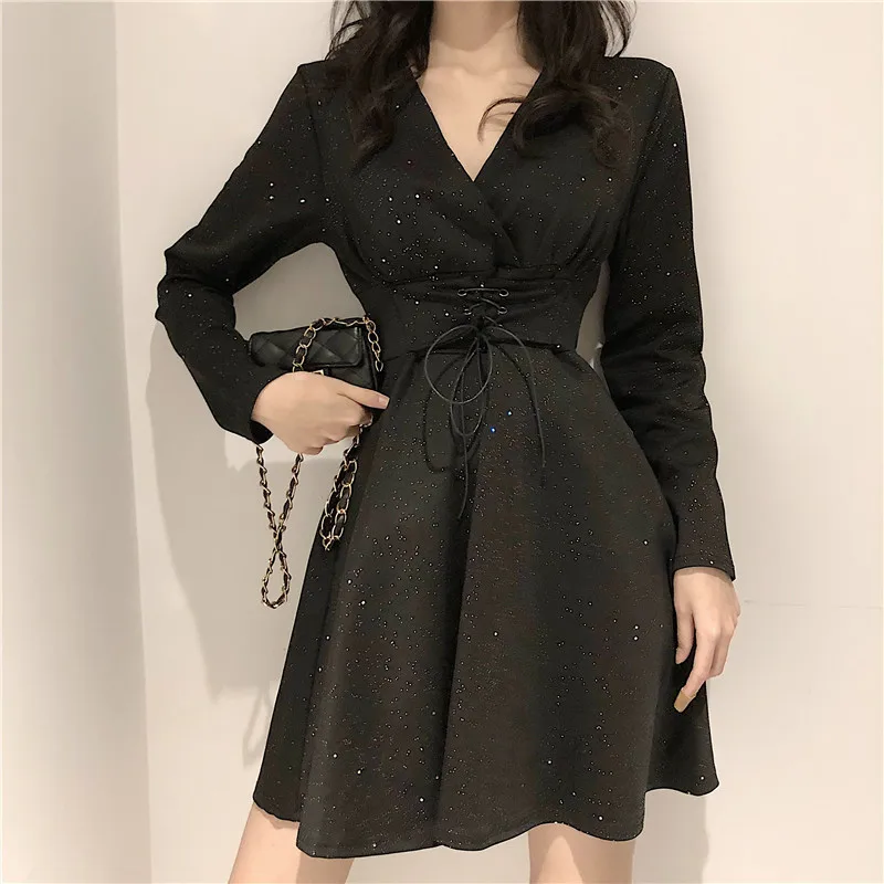 

Summer Sexy Dresses for Women French Vintage Hepburn Little Black Dresses Bodycon Long Sleeve Party Club Dresses Vestidos Lw034