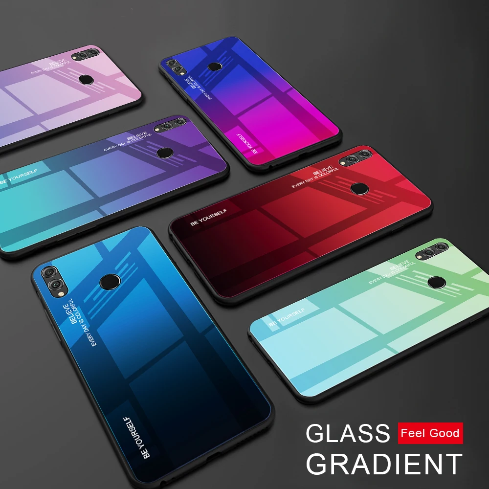 

Gradient Tempered Glass Case For Huawei Honor 10i 20i 8X View 20 V20 Mate 20 P20 Lite Pro P30 P Smart Plus Y6 Prime 2019 Cover