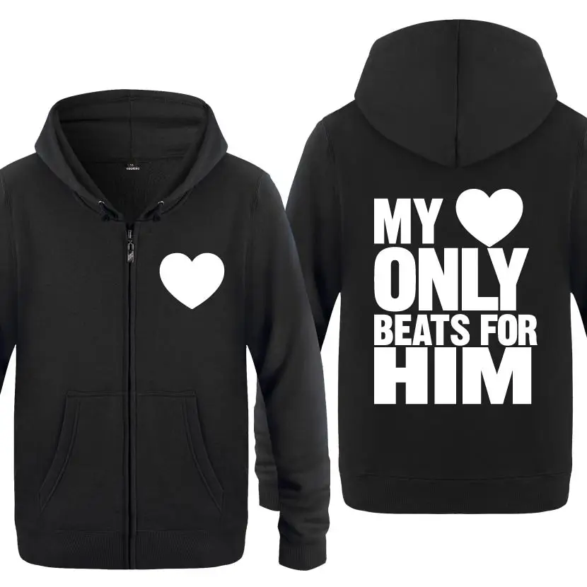My Heart Only Beats for Him подарок на день Святого Валентина толстовки мужские 2018 флисовые
