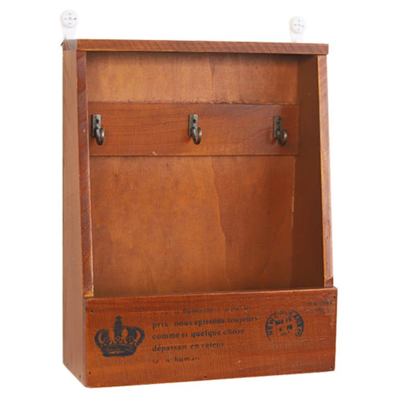 

Keys Sundries Storage Wood Box Key Hanging Hooks Retro Wall Hanger Wooden Organizer Vintage Home Decor