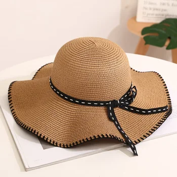 

New Style Korean-Style Versatile Summer Beach Resort Female Straw Hat Sunscreen, Sun Hat New Style College Style Beach Hat Brimm