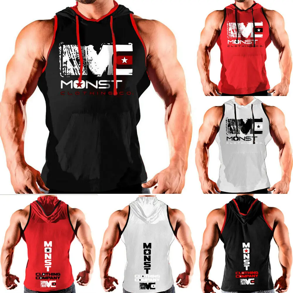 

Men Hoodie Vest Muscle Stringer Bodybuilding Gym Tank Tops Hooded Tee