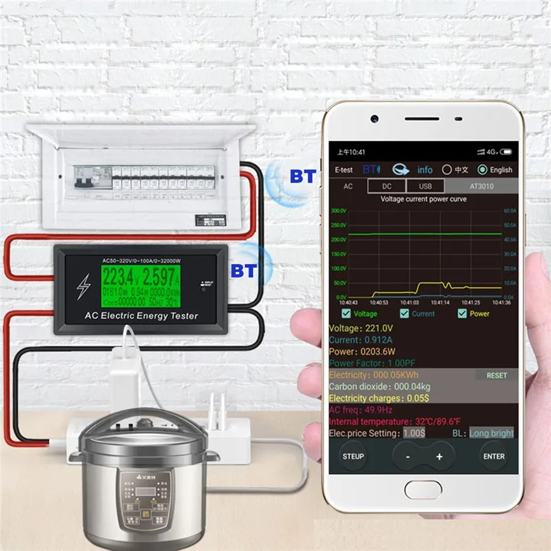 

AT3010 AC50~320V 100A 3KKW Phone App AC Meters Digital Voltage Meters indicator Power Energy Meter Voltmeter Ammeter