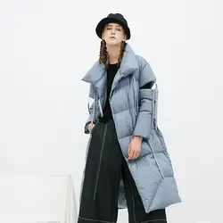 LANMREM Новая мода широкий талией Robbon бинты длинный рукав зимняя куртка 2018 женский длинный теплый пальто Jaqueta Feminina YE866
