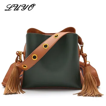 

2019 Fashion Leather Bucket Tassels Handbag Luxury Handbags Women Messenger Small Bags Designer Shoulder Clutch Bag For Female