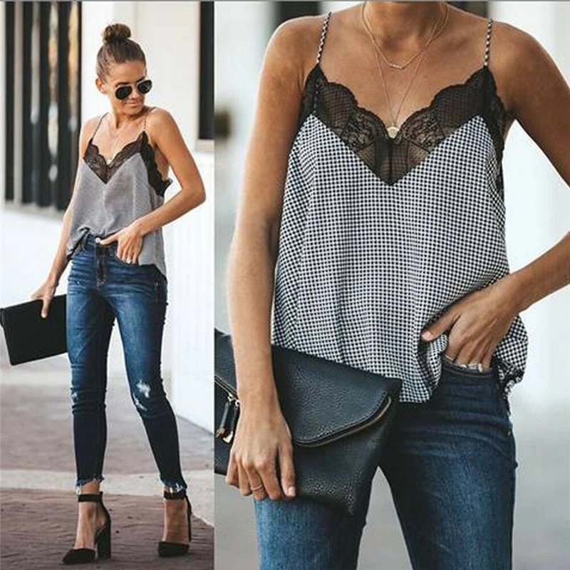 

Women Lace Floral Sleeveless Leopard Print Vest T-Shirt Summer Cami New Sexy Blouse Tank