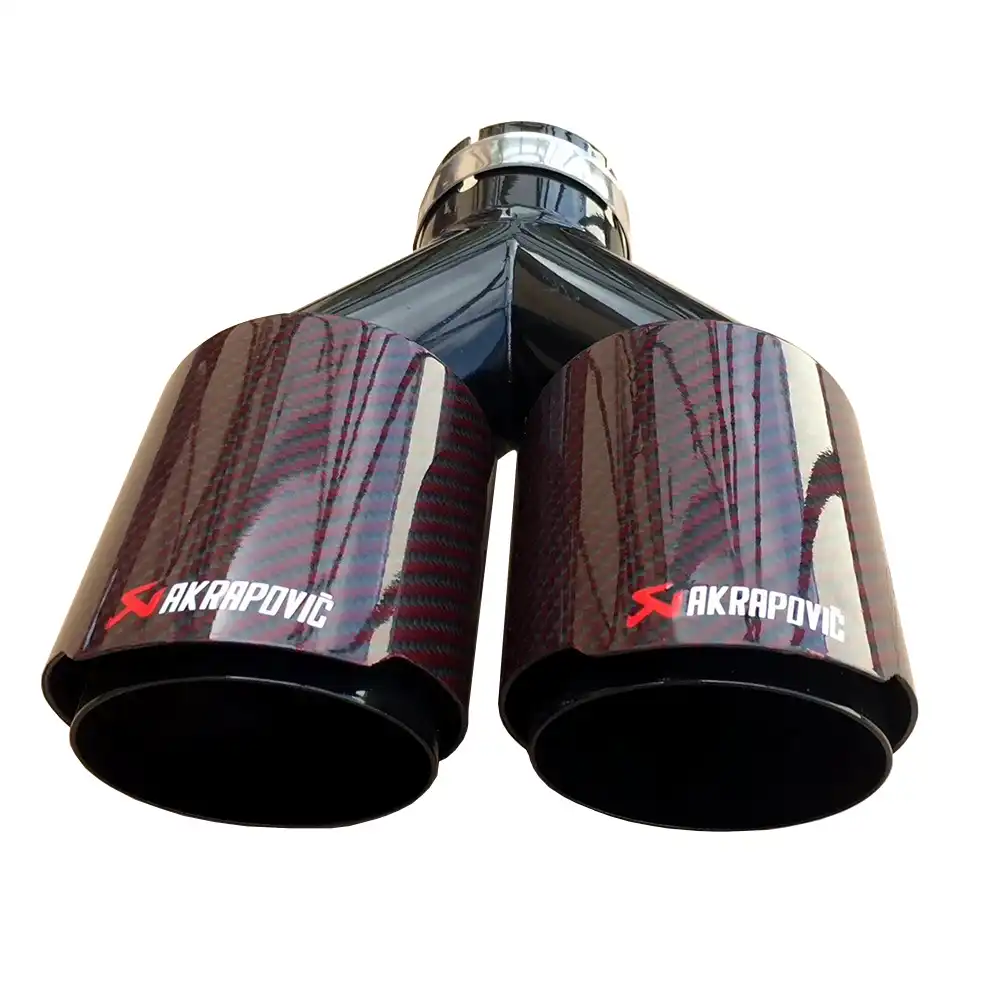 Dual Red Twill Carbon Fiber Akrapovic Universal Auto Exhaust Tip Black