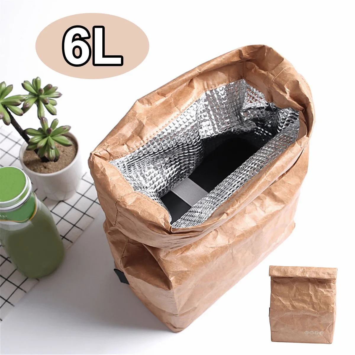 6L Kraft Paper Lunch font b Bags b font For Women Men Environment Waterproof Insulated font