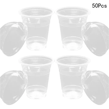 

50Pcs 400ml 6g Plastic Cups Milk Tea Transparent Disposable Cups with a Hole Dome Lids for Restaurant Cafe Teashop