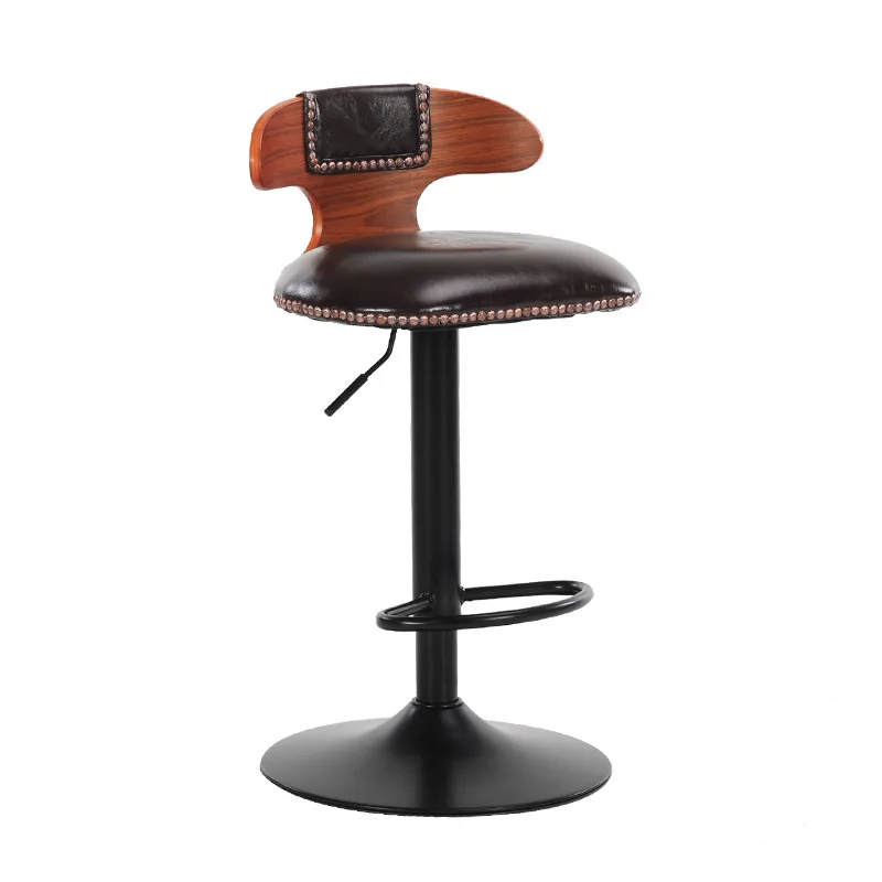 

Lifted Bar Chair Solid Wood Backrest Rotated Front Desk High Stool with Footrest Wooden Multi-function Household Bar Stool