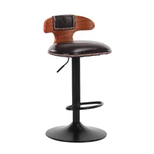 Lifted Bar Chair Solid Wood Backrest Rotated Front Desk High Stool with Footrest Wooden Multi-function Household Bar Stool