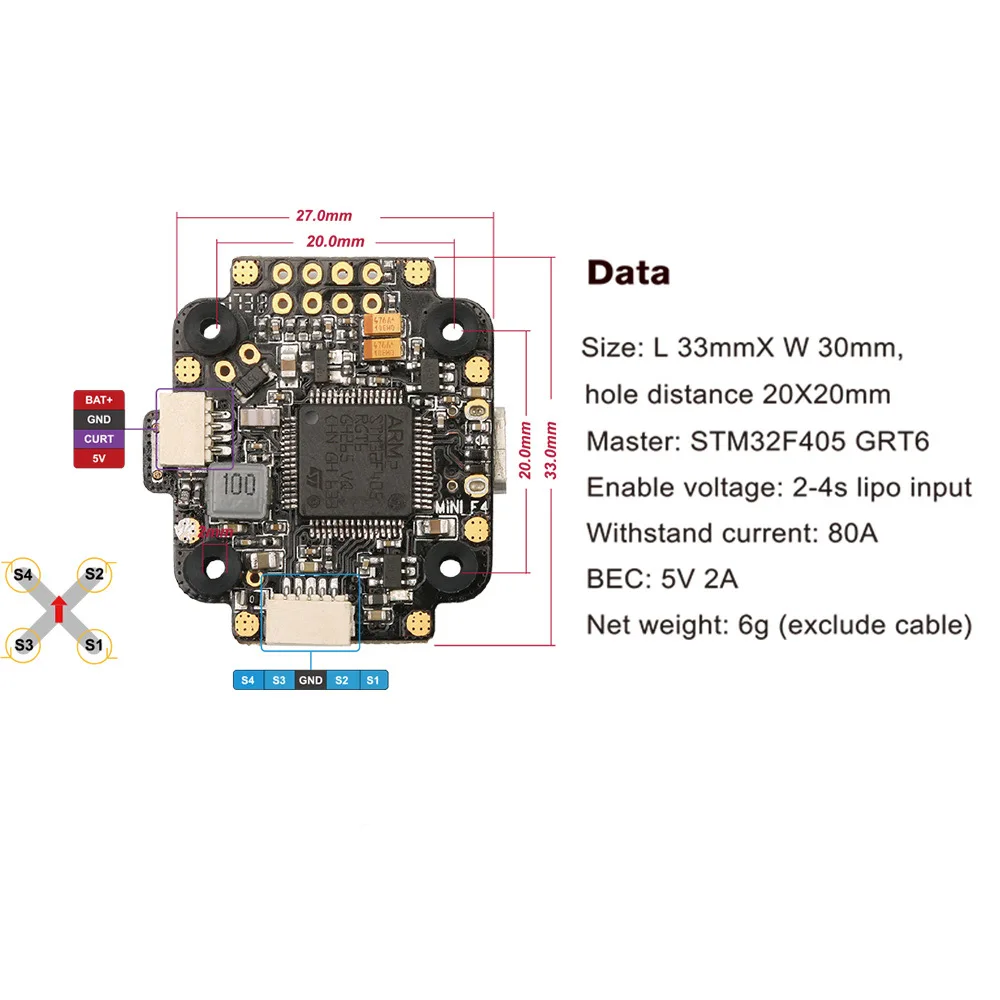 Контроллер полета DYS Mini F4 2 4s с 5 В а BEC OSD измерителем тока 20x20 мм монтажное