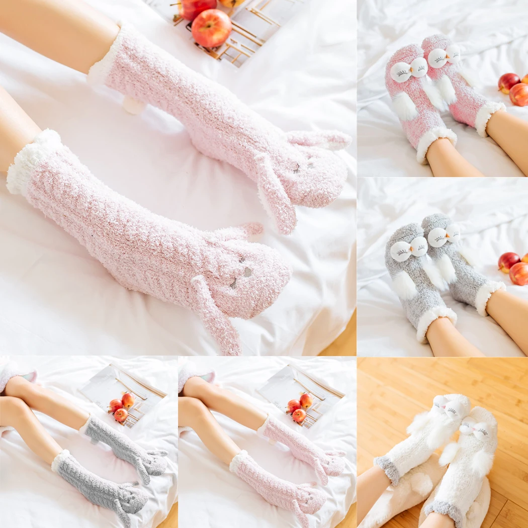 

Harajuku Cute Animal Socks Women Winter Velvet Warm Soft Home Bed Floor Socks Kawaii Girls Female Rabbit Owl Fluffy Socks Sleep