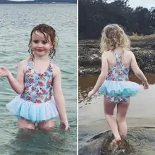 Милый детский слитный купальник на бретельках, сетчатый купальник, летний купальный костюм с цветочным принтом для маленьких девочек
