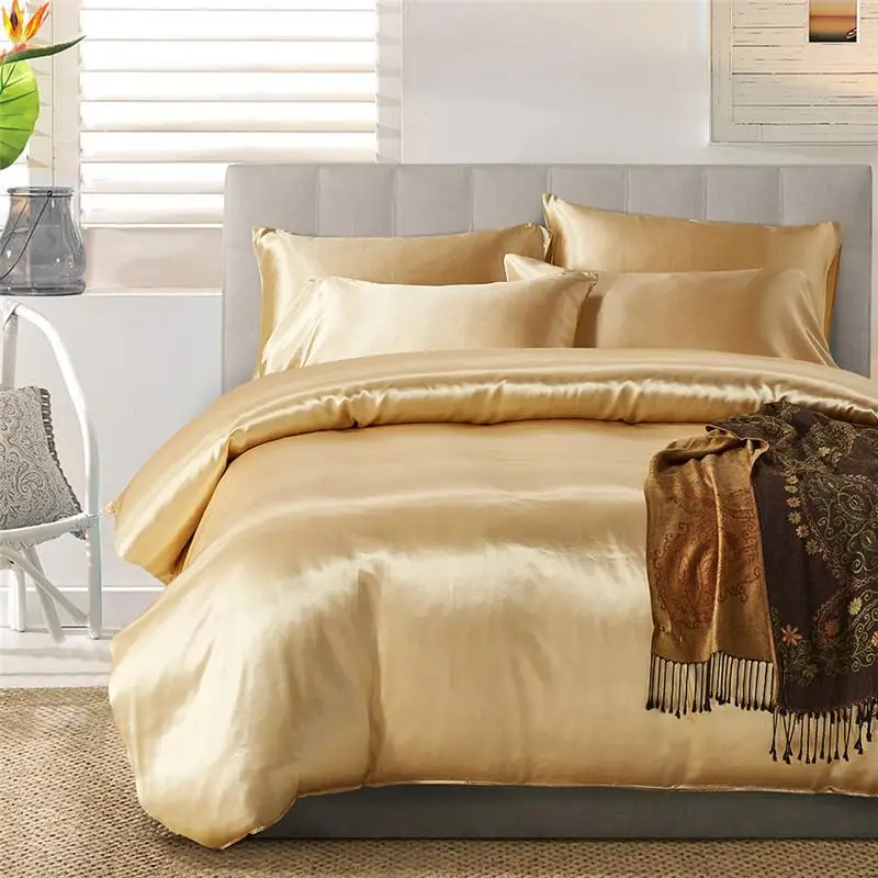 

Cool And Breathable Bed Sheet Camel Ice Silk Bed Sheets Duvet Cover Fitted Sheet Pure Color Bedding Article Sets