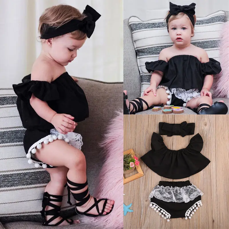 

Pudcoco Baby Girl Suit 0-24M Toddler Baby Girl Kids Clothes Off Shoulder Tops T-Shirt+Shorts Pants Outfit Set